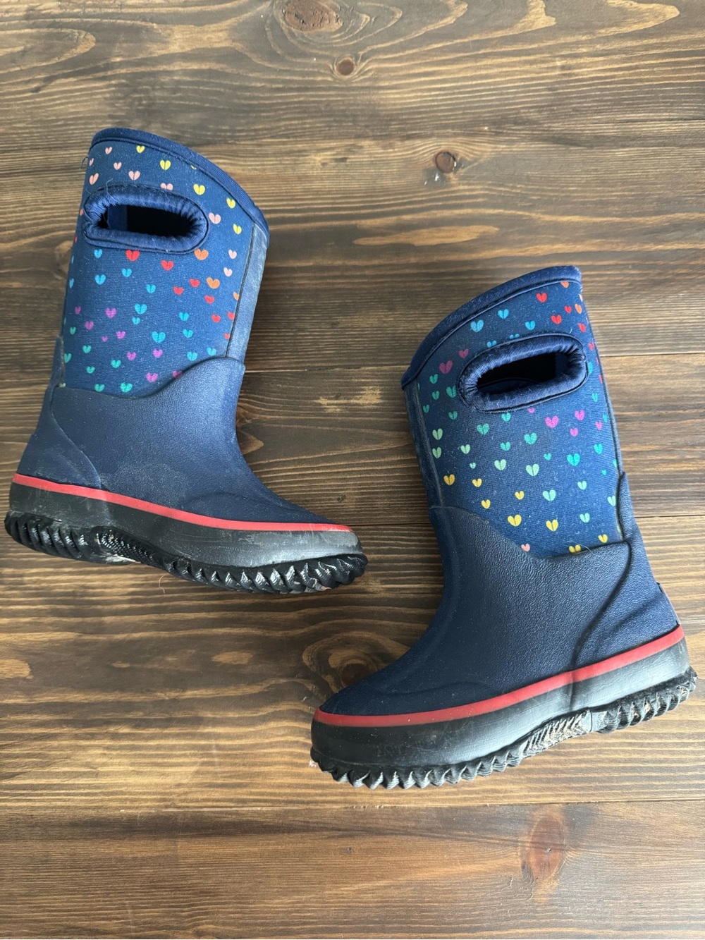 Girl’s Lone Cone Navy Mud Boots with Colorful Heart Print